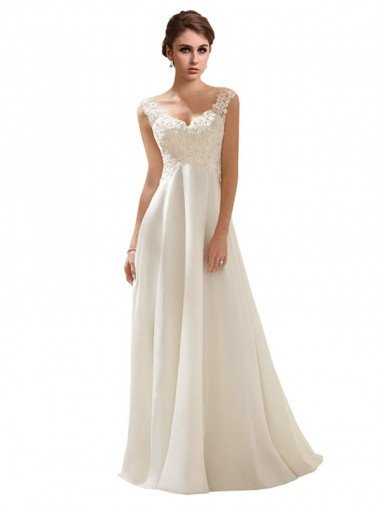 V-Neck Lace Wedding Dress On Chiffon Bristol