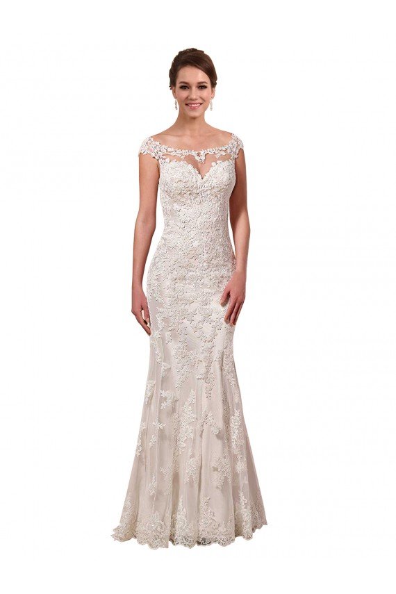 Illusion Bateau Neckline Fit and Flare Lace Wedding Dress Bristol