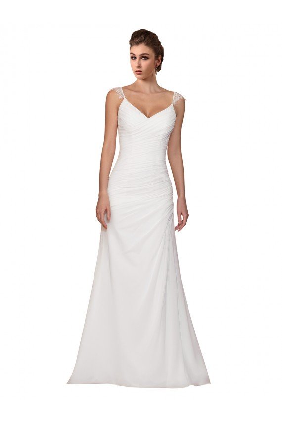 V-Neck Sheath Chiffon Wedding Dress with Straps Bristol
