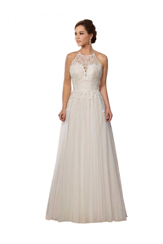 Illusion Halter Lace Boho Wedding Dress with Plunging Sweetheart Bodice Bristol