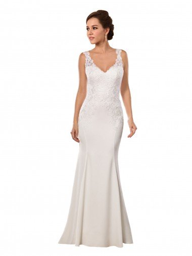V-Neck Mermaid Crepe Wedding Dress with Lace Bodice Bristol