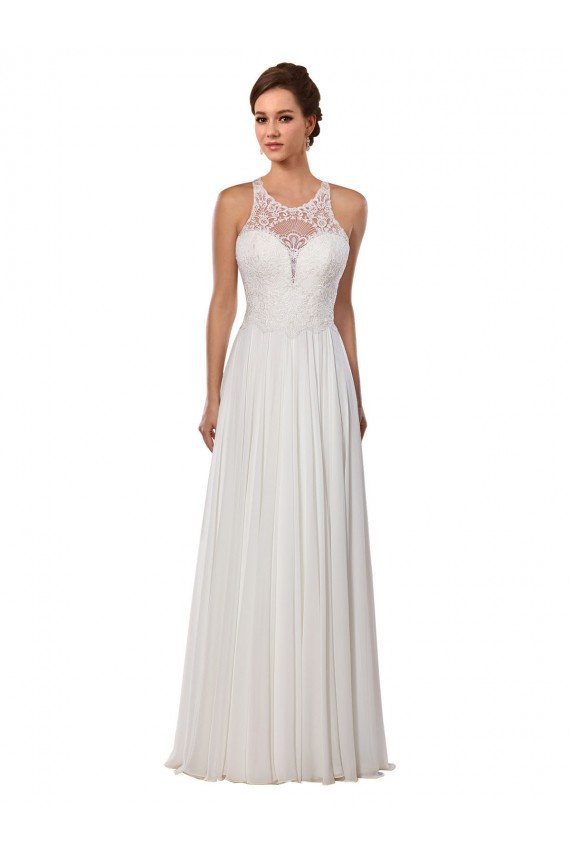 Illusion Neck A-Line Lace and Chiffon Beach Wedding Dress Bristol
