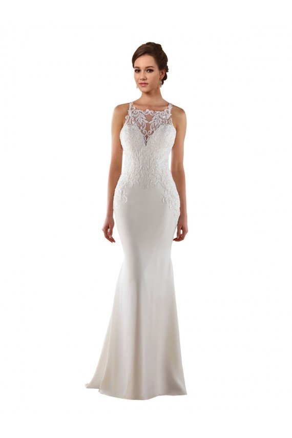 Modern High Neck Sheath Wedding Dress with Lace Bodice Bristol
