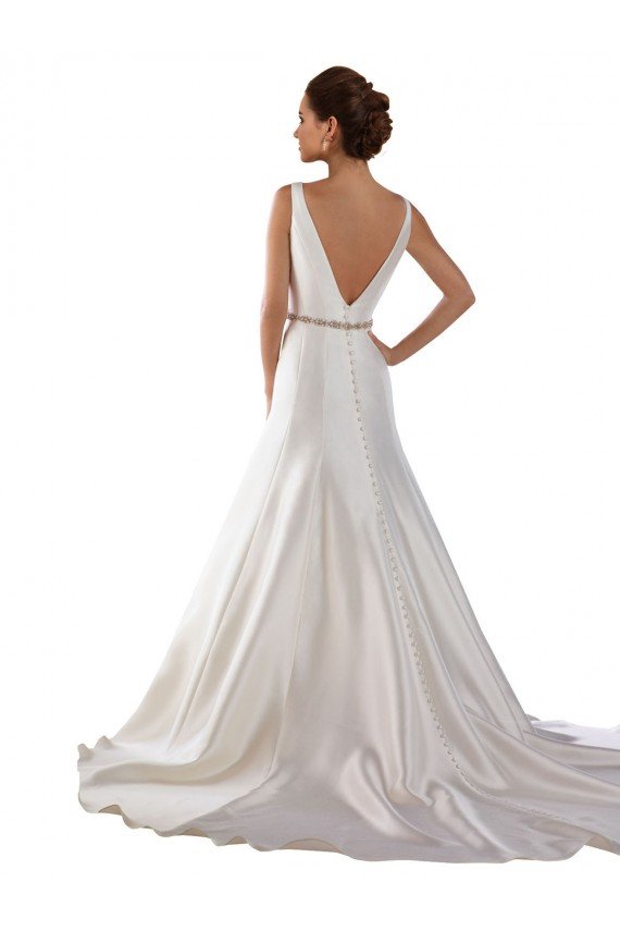 Modern Boat Neck Mermaid Satin Wedding Dress with Deep V-Back Bristol