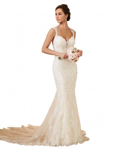 Modern Chapel Train Sweetheart Mermaid Lace Wedding Dress with Keyhole Back Bristol