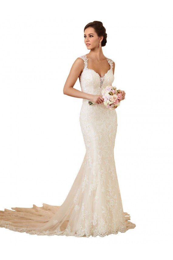 Modern Chapel Train Sweetheart Mermaid Lace Wedding Dress with Keyhole Back Bristol