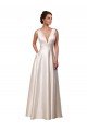 Deep V-Neck A-Line Satin Wedding Dress with Pockets Bristol