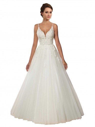 Modern Spaghetti Straps Ball Gown Tulle Wedding Dress with Lace Bodice Bristol