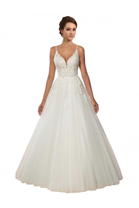 Modern Spaghetti Straps Ball Gown Tulle Wedding Dress with Lace Bodice Bristol
