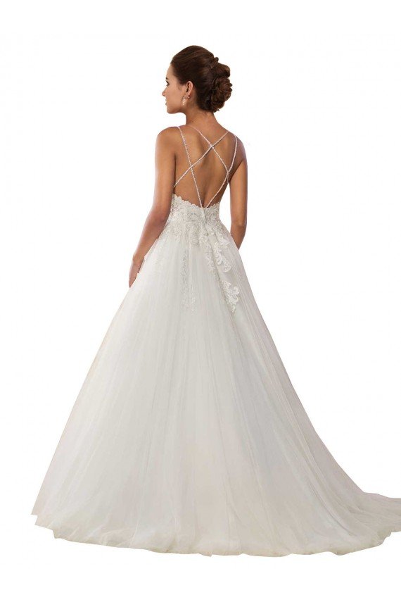 Modern Spaghetti Straps Ball Gown Tulle Wedding Dress with Lace Bodice Bristol