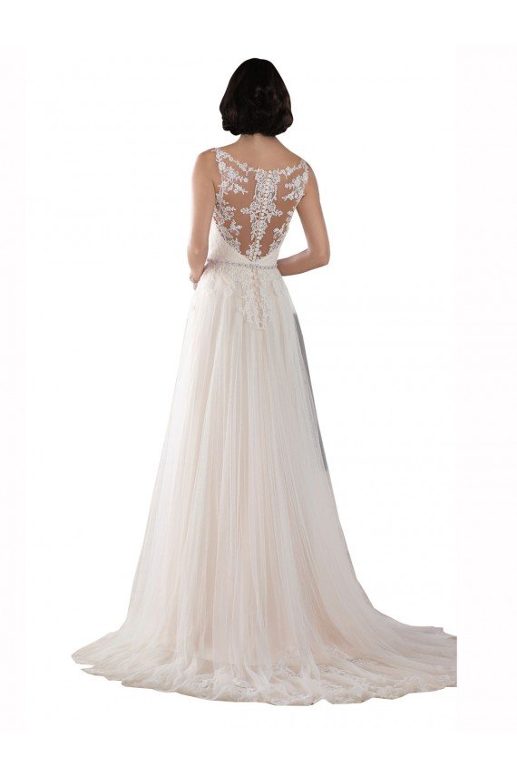 High Lace Neck Illusion Back Tulle Boho Wedding Dress Bristol