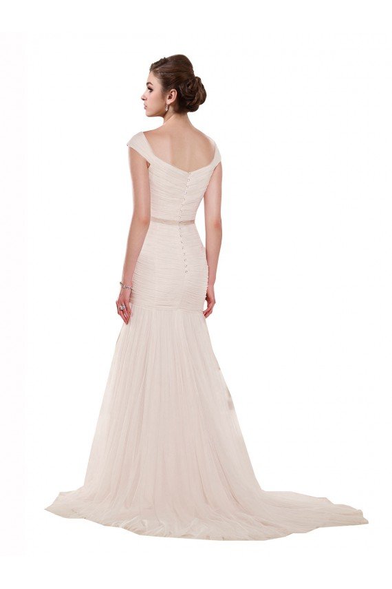 Cap Sleeves Off the Shoulder Ruched Mermaid Tulle Beach Wedding Dress Bristol