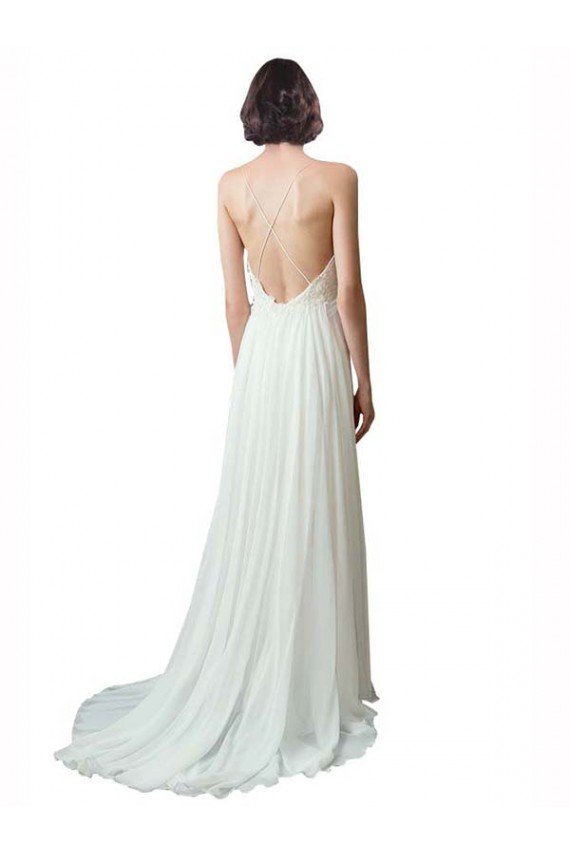Spaghetti Straps V-Neck A-Line Chiffon Beach Wedding Dress Bristol