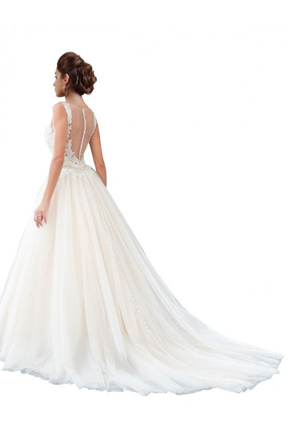 Illusion Neck A-Line Tulle Beach Wedding Dress with Lace Bodice Bristol