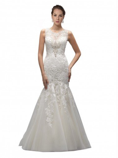 Illusion High Neck Mermaid Lace Wedding Dress Bristol