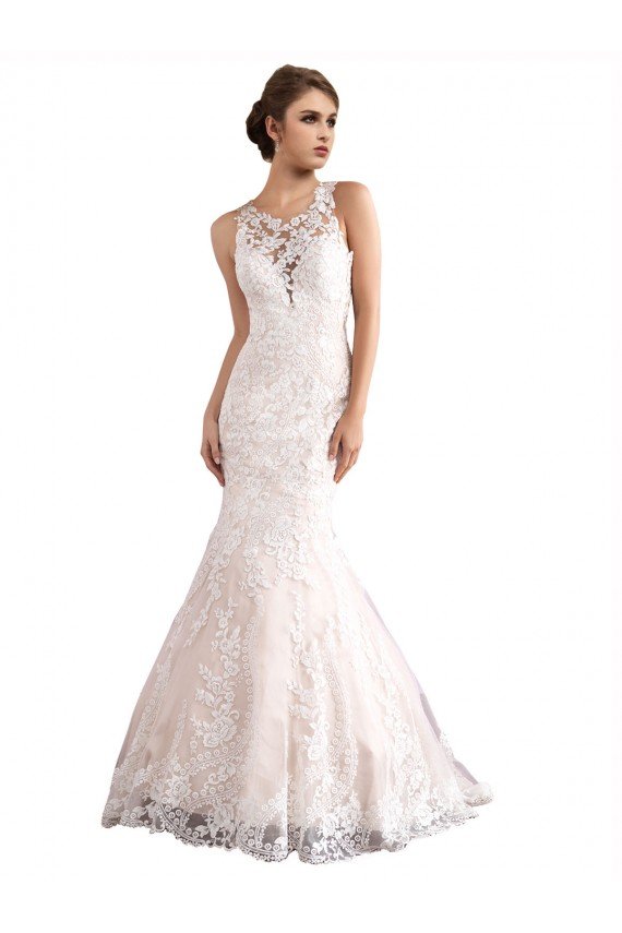 Illusion Neck Fit and Flare Tulle Wedding Dress with All Over Lace Bristol