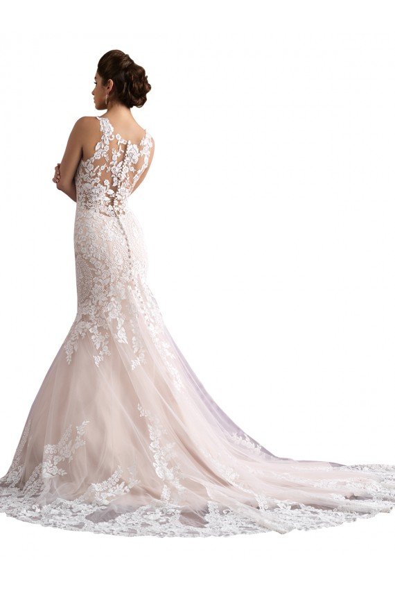 Illusion Neck Fit and Flare Tulle Wedding Dress with All Over Lace Bristol