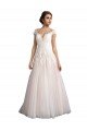 Illusion Cap Sleeves A-Line Tulle Beach Wedding Dress with Lace Bodice Bristol