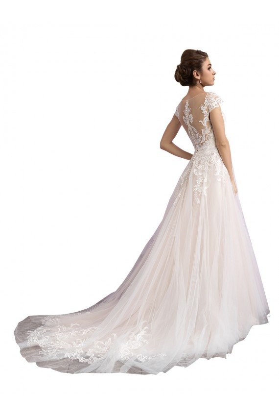 Illusion Cap Sleeves A-Line Tulle Beach Wedding Dress with Lace Bodice Bristol