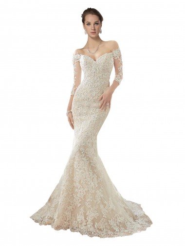 Long Sleeves Off the Shoulder Trumpet Lace Wedding Dress Bristol