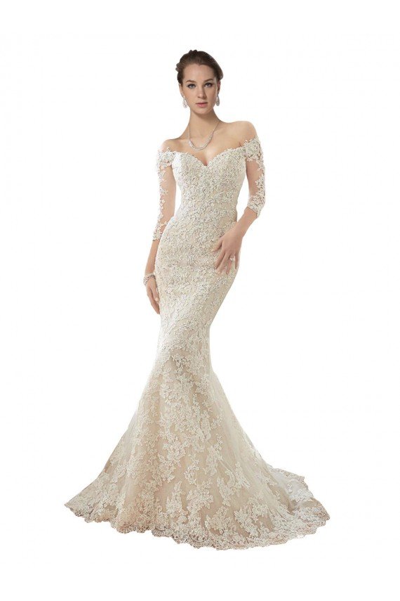 Long Sleeves Off the Shoulder Trumpet Lace Wedding Dress Bristol