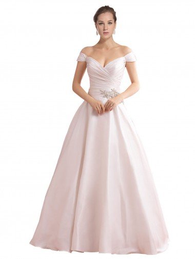 Off the Shoulder Sweetheart Ball Gown Satin Wedding Dress Bristol
