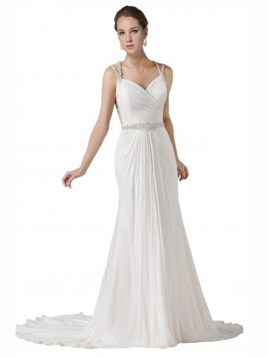 Sweetheart Sheath Chiffon Beach Wedding Dress with Beaded Belts Bristol