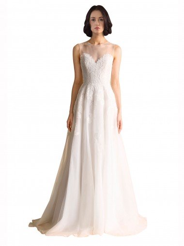 Illusion Neck A-Line Organza Wedding Dress Bristol