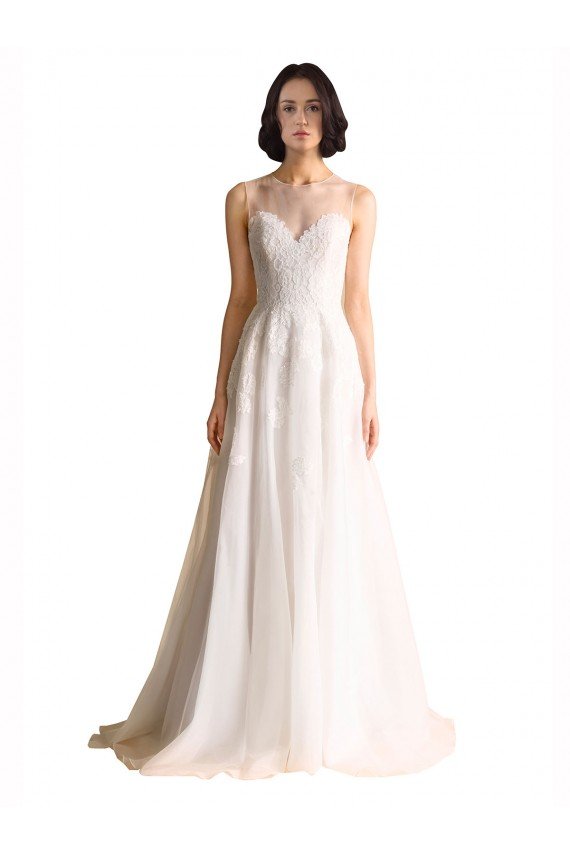 Illusion Neck A-Line Organza Wedding Dress Bristol