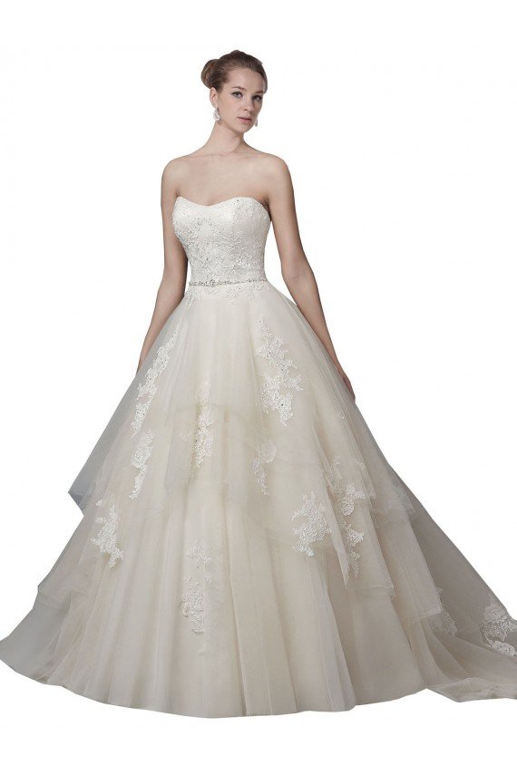 Strapless Ball Gown Tulle Wedding Dress with Lace Appliques Bristol