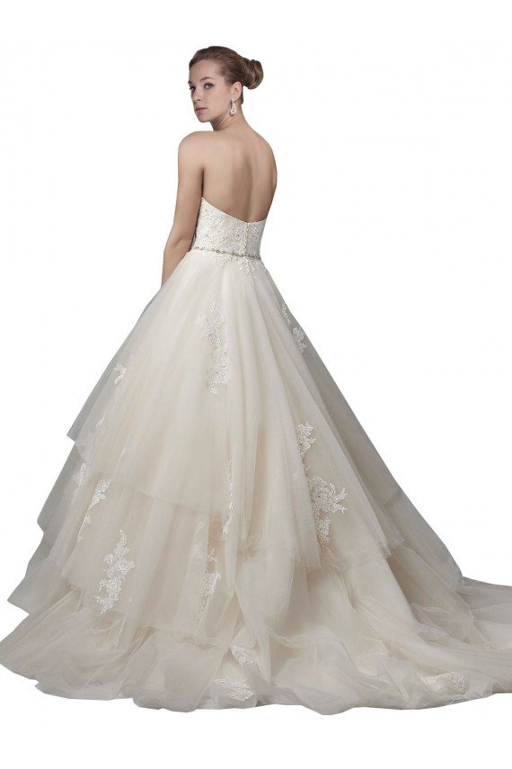 Strapless Ball Gown Tulle Wedding Dress with Lace Appliques Bristol