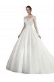 Long Sleeves Illusion Neck A-Line Satin Wedding Dress with Lace Bodice Bristol
