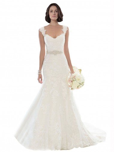 Off the Shoulder Mermaid Lace Beach Wedding Dress with Beaded Belt Bristol