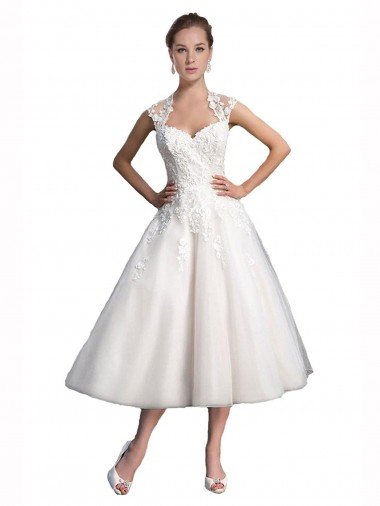 A-Line Short Tea Length Sweetheart Tulle Lace Beach Wedding Dress Bristol