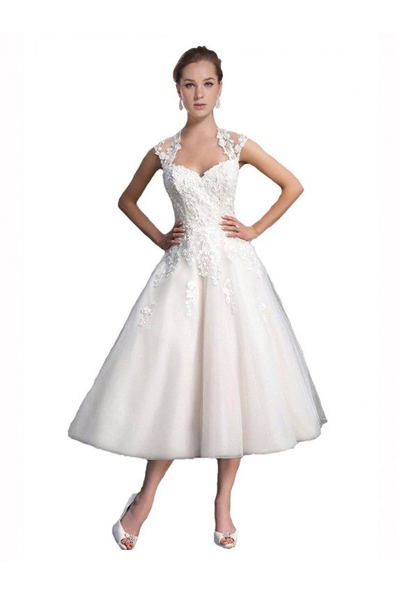 A-Line Short Tea Length Sweetheart Tulle Lace Beach Wedding Dress Bristol
