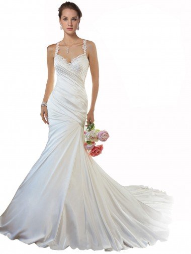 Sweetheart Mermaid Satin Beach Wedding Dress with Illusion Lace Back Bristol