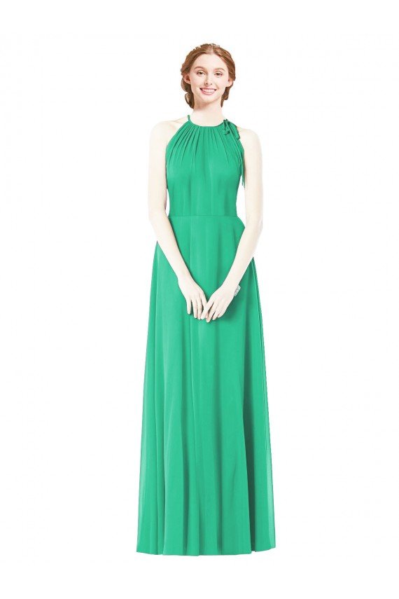 Halter Neckline Long Chiffon Bridesmaid Dress with Side Bow Bristol