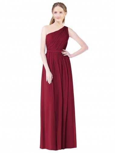 One Shoulder Full Length Long Chiffon Bridesmaid Dress. Bristol