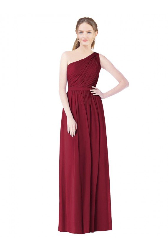 One Shoulder Full Length Long Chiffon Bridesmaid Dress. Bristol