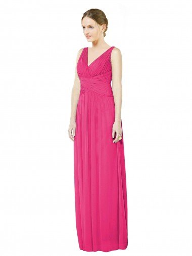 Sleeveless V-Neck Long Chiffon Bridesmaid Dress with V-Back Bristol