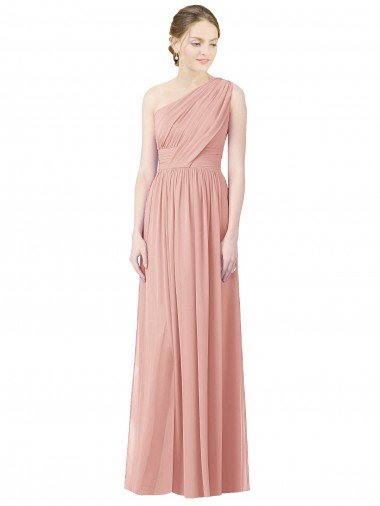 One Shoulder Long Chiffon Bridesmaid Dress with Shirred Waistband Bristol