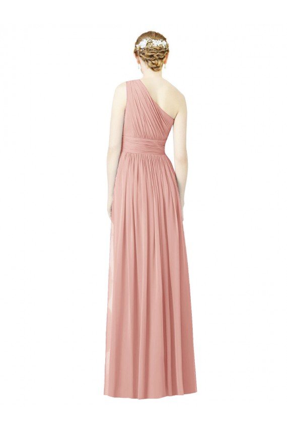 One Shoulder Long Chiffon Bridesmaid Dress with Shirred Waistband Bristol