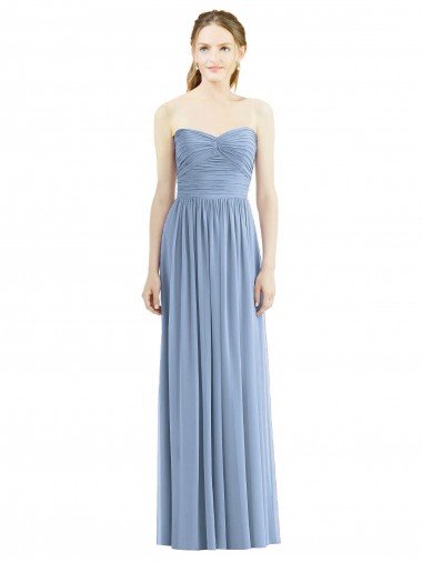 Strapless Long Chiffon Dress with Sweetheart Neckline And Draped Bodice Bristol