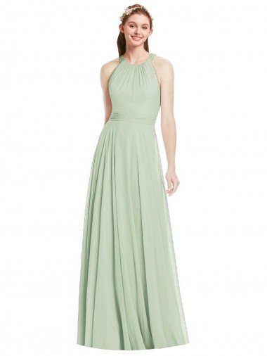 Open Back Halter Chiffon Bridesmaid Dress with Flowy Bow Bristol