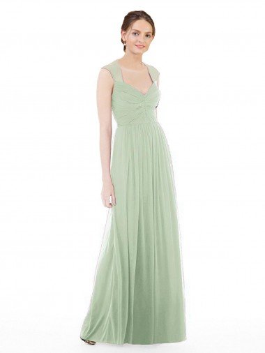 Sheer Back Cap Sleeves Long Chiffon Bridesmaid Dress  Bristol