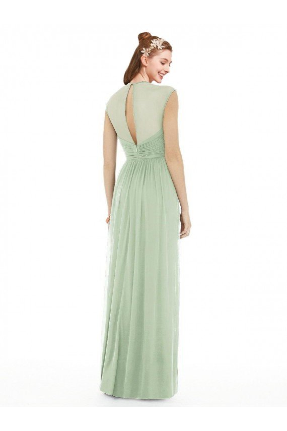 Sheer Back Cap Sleeves Long Chiffon Bridesmaid Dress  Bristol