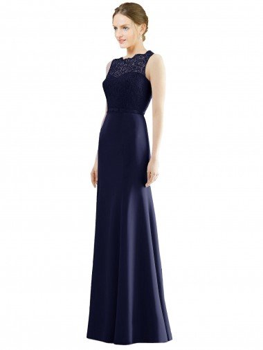 Lace Bodice Open Back Trumpet Chiffon Bridesmaid Dress with Bow Belt Bristol