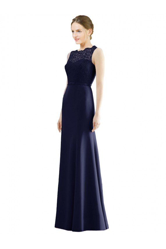 Lace Bodice Open Back Trumpet Chiffon Bridesmaid Dress with Bow Belt Bristol