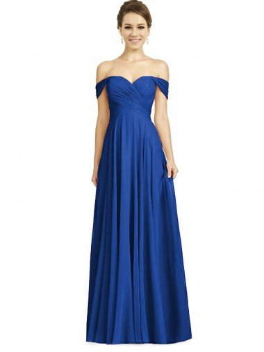Off the Shoulder Draped Chiffon Maxi Bridesmaid Dress Bristol