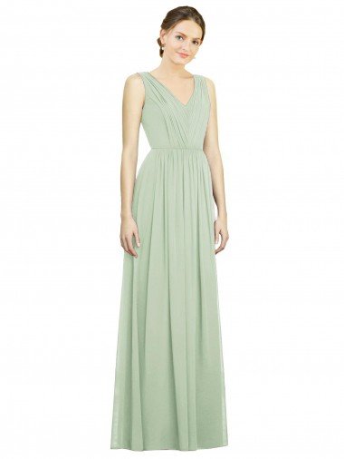 Natural Waist V-Neck Draped Chiffon Bridesmaid Dress Bristol